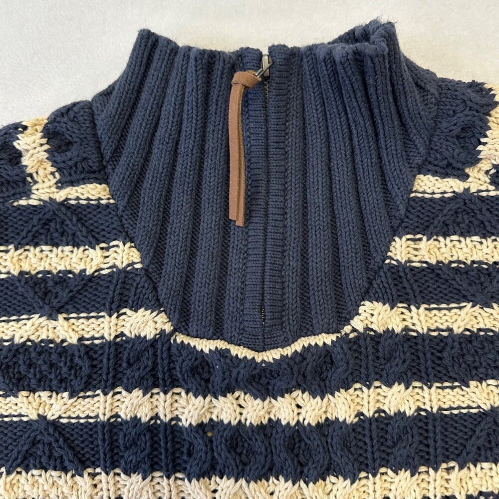LL Bean Mens Cotton Striped Cable Knit Fisherman Sweater Quarter Zip Size Large - Picture 7 of 13